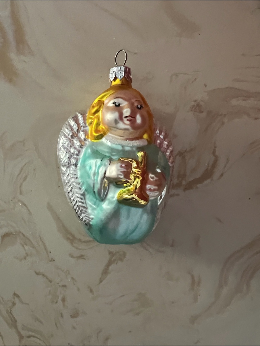 Christopher Radko Mint Green Angel Ornament with Gold Accents